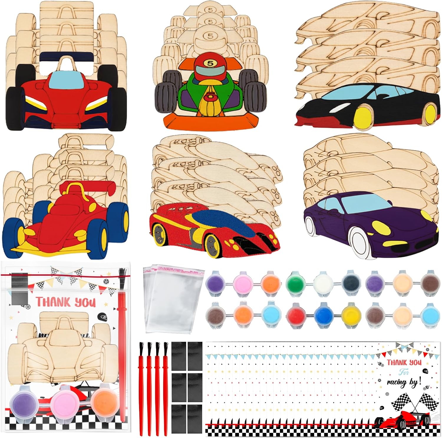 Bafeil 24 Set Race Car Party Favors, Painting Craft Kits | with Thank You Cards, Racing Cars Themed Birthday Party Decorations for One Two Fast Party Favors Goodie Bag Stuffers