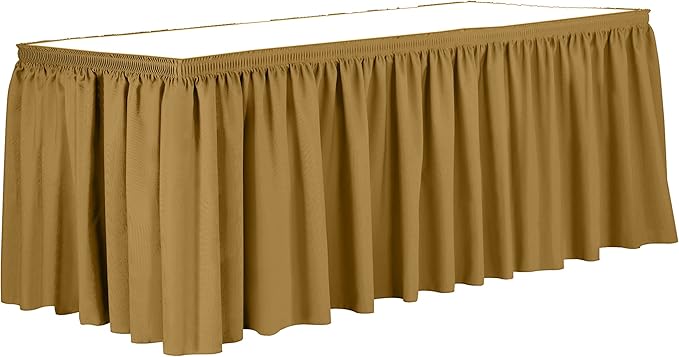Ultimate Textile Pleat Polyester Fabric Table Skirt - Machine Washable Flame Resistant with Clips for Events, Weddings & Trade Shows, Cut & Sewn in Paterson, NJ - Gold, 7' Shirred Pleat