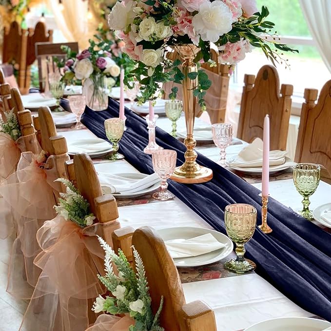10 Pack 10ft Navy Blue Chiffon Table Runners Wedding Table Runner Sheer Romantic Tulle Table Runner for Christmas Wedding Bridal Tea Party Baby Shower Birthday Party Table Decorations(120 x 12 in)