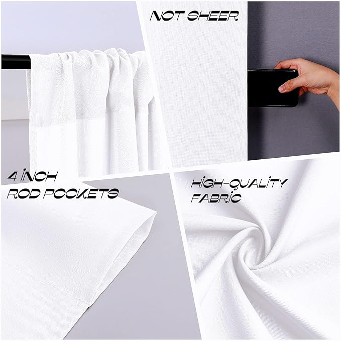 Joydeco White Backdrop Curtains for Parties, Photography Backdrop Drapes for Wedding Decorations Birthday, Wrinkle Free Polyester 5ft x 8ft Fabric Drape 2 Panels with Rod Pockets