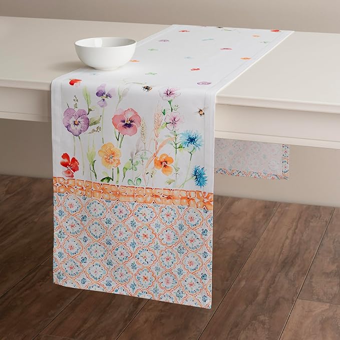 Maison d' Hermine Table Runner 100% Cotton Single Layer Table Runners 72 inches Long Decorative for Home Kitchen Dining Party Wedding Bridal Shower Spring Summer (Summer Whisper , 14.50" x 72")