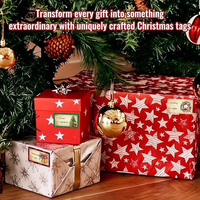 500 PCS Christmas Gift Tags Christmas Santa Claus Stickers Self Adhesive Vintage Christmas Tag Christmas Festival Holiday Decor