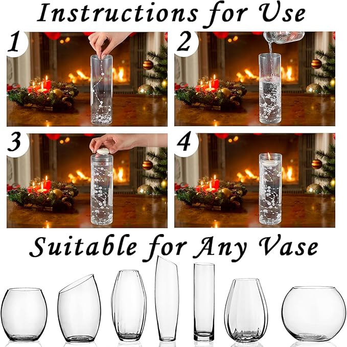 50 PCS Artificial Pearl String Beads - 10+5mm Black Floating Beads for Centerpieces, Vase Fillers, Wedding, Birthday Party, and Candle Decor