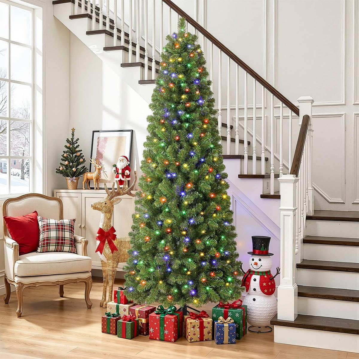 shareconn 6ft prelit pencil hinged christmas tree with on a desk or shelf