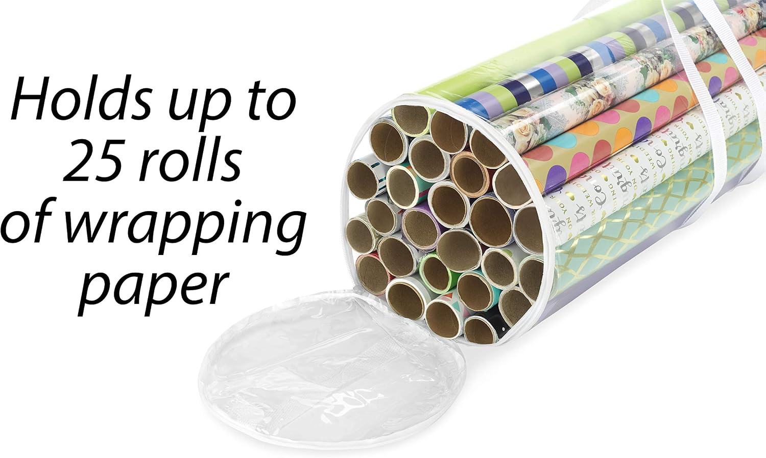 Whitmor 6044-4924 Clear Gift Wrap Organizer - Zippered Storage for 25 Rolls