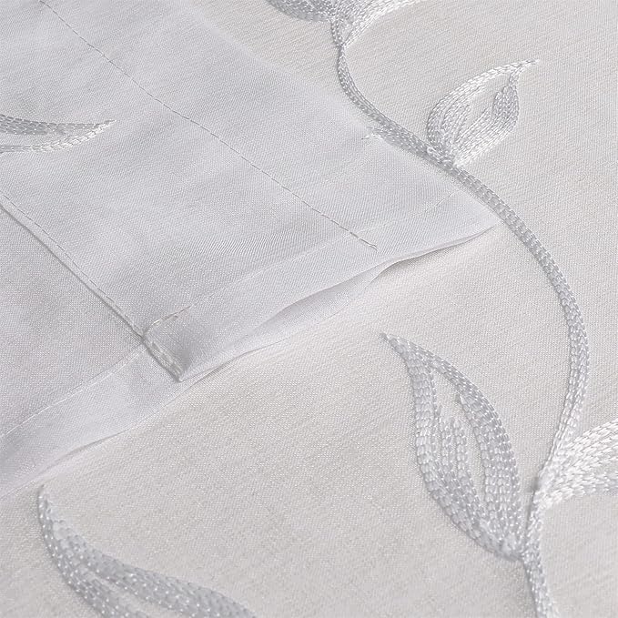 VISIONTEX White Sheer Voile Curtains, Decorative White Embroidery Faux Linen Rod Pocket Window Drapes for Home Kitchen, Living Room and Bedroom 54 x 108 Inch, Set of 2 Curtain Panels