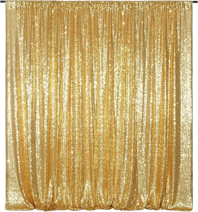 Poise3EHome Gold Sequin Backdrop,8FT x 8FT Sequin Photography Backdrop Curtain for Party Decoration