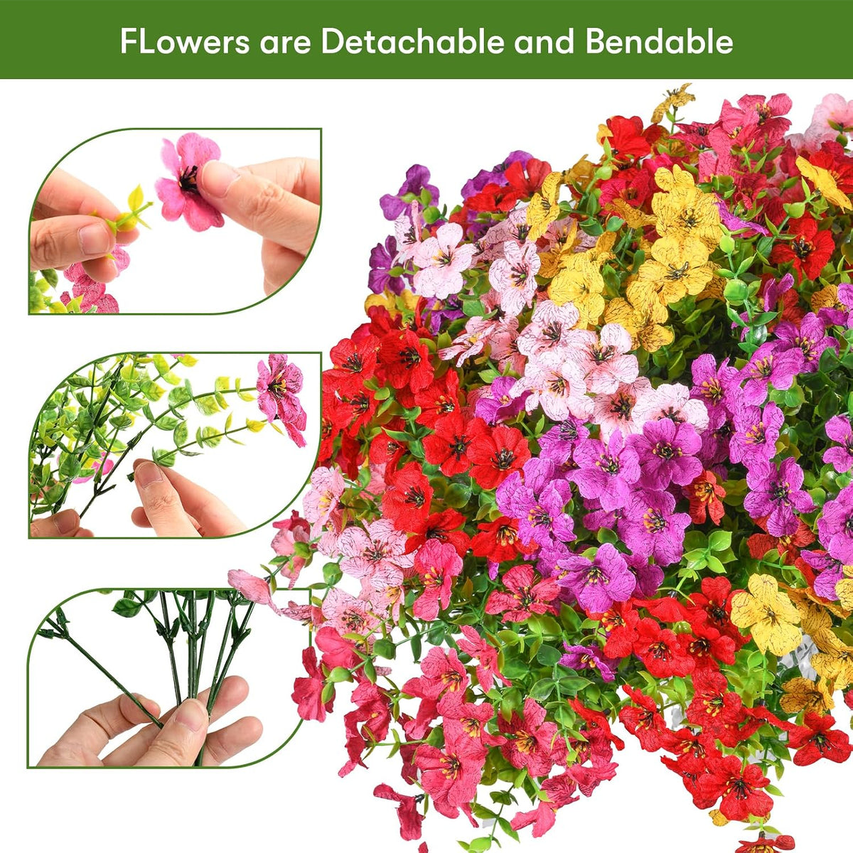 lylyfan 30 bundles 14'' artificial flowers for outdoor, close-up detail
