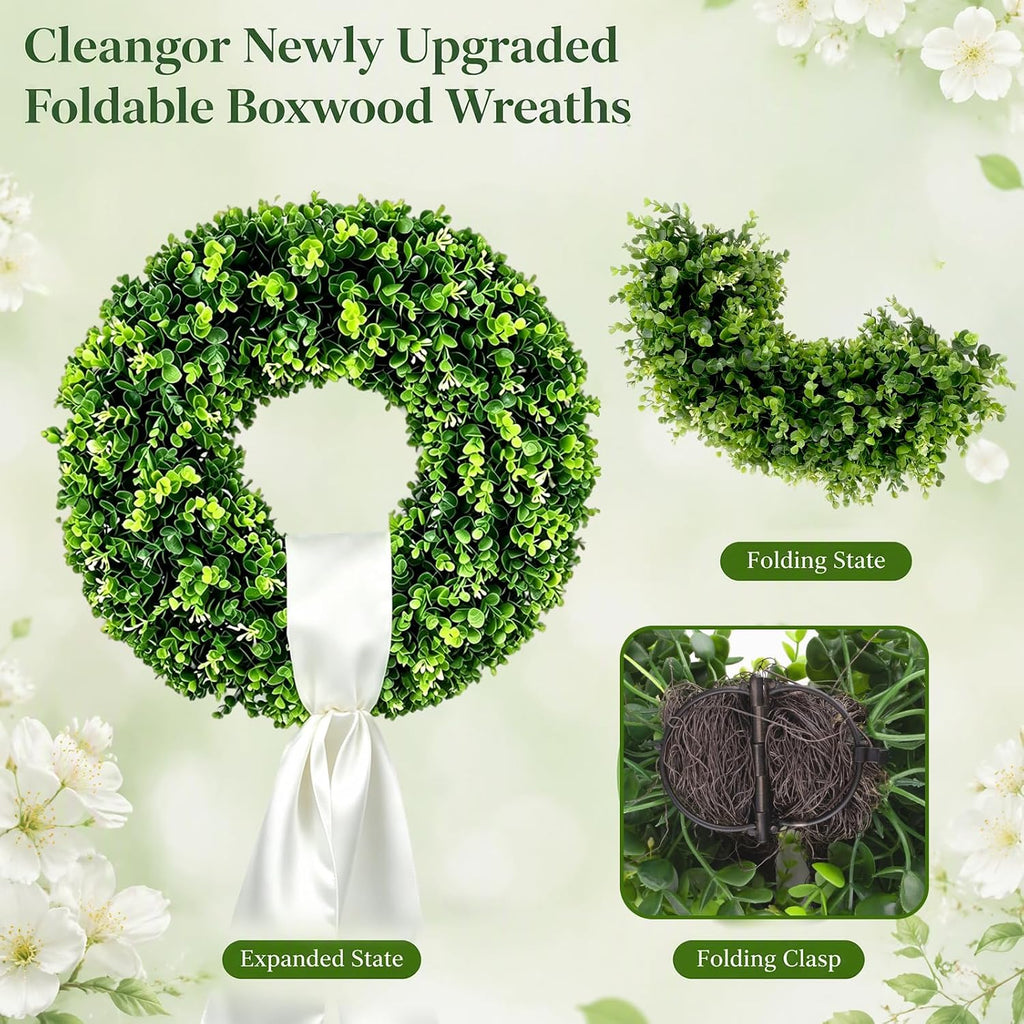 cleangor artificial boxwood wreaths for front door showing dimensions