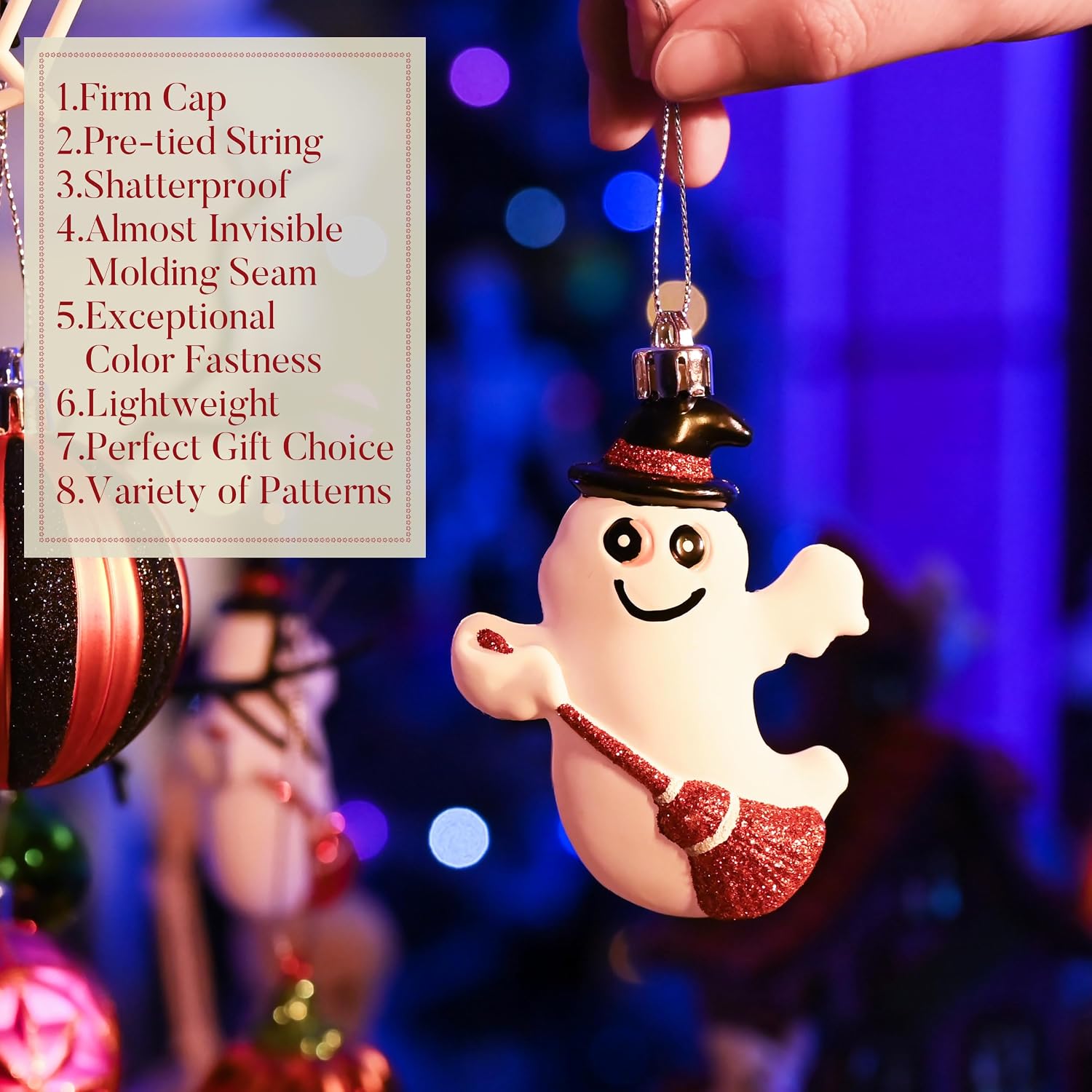 Valery Madelyn 40ct Medium Halloween Ornaments Shatterproof Tree Decoration | Ghost Cat Jack-o'-Lantern Pumpkin Vintage Variety Hanging Ball Ornaments Set for Small Tree, Cute Holiday Party Home Decor