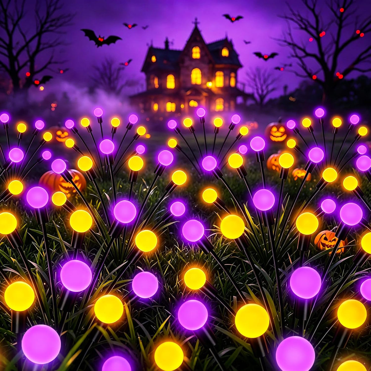 Kohlrabi Halloween Decorations Outdoor, 4 Pack 32 LED Purple and Orange Solar...