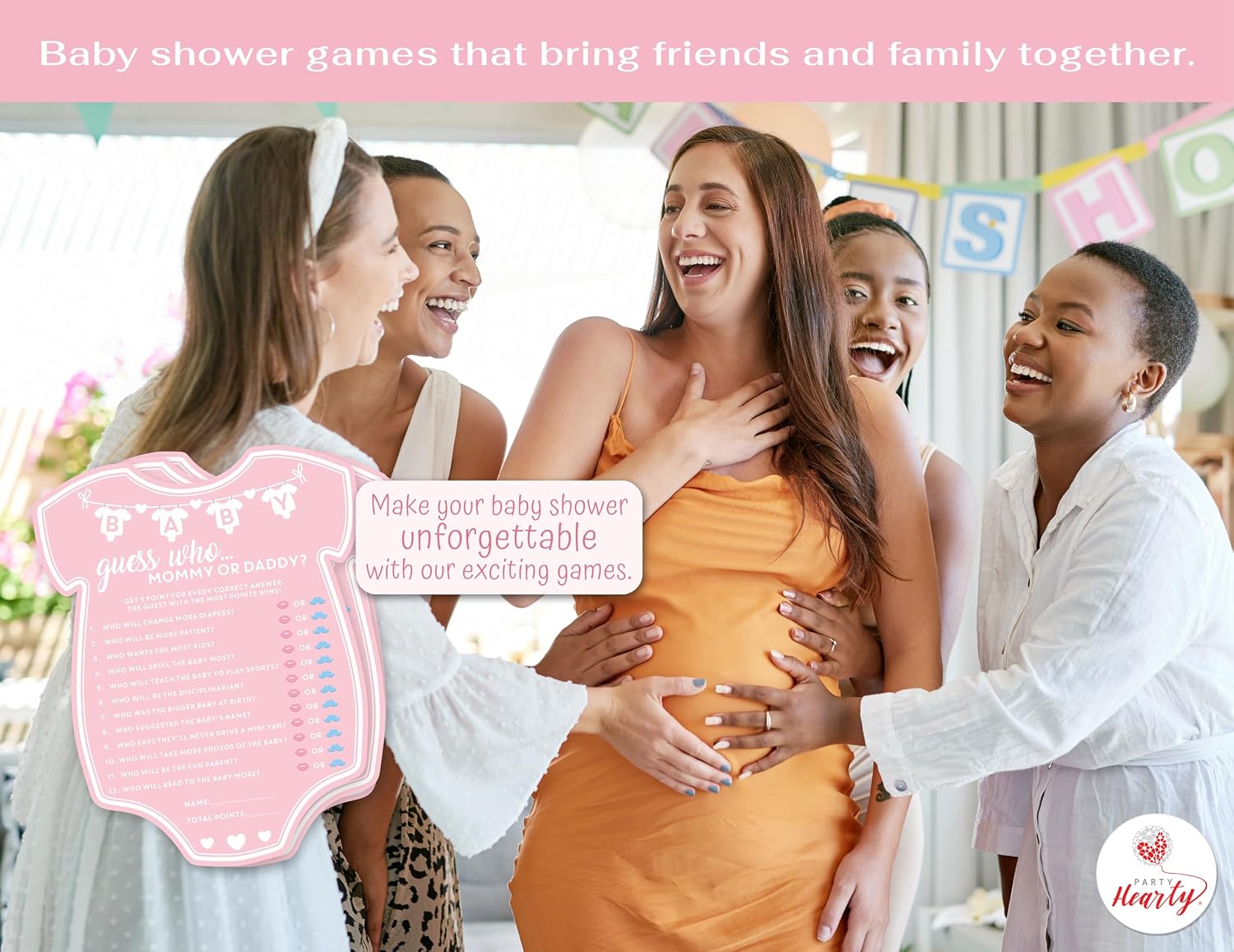 Party Hearty Baby Shower Games, Guess Who Mommy or Daddy - Pink Onesie | 50 Pink Onesie Cards, Guess Who Game, Fun Activity Cards, Baby Shower Activity
