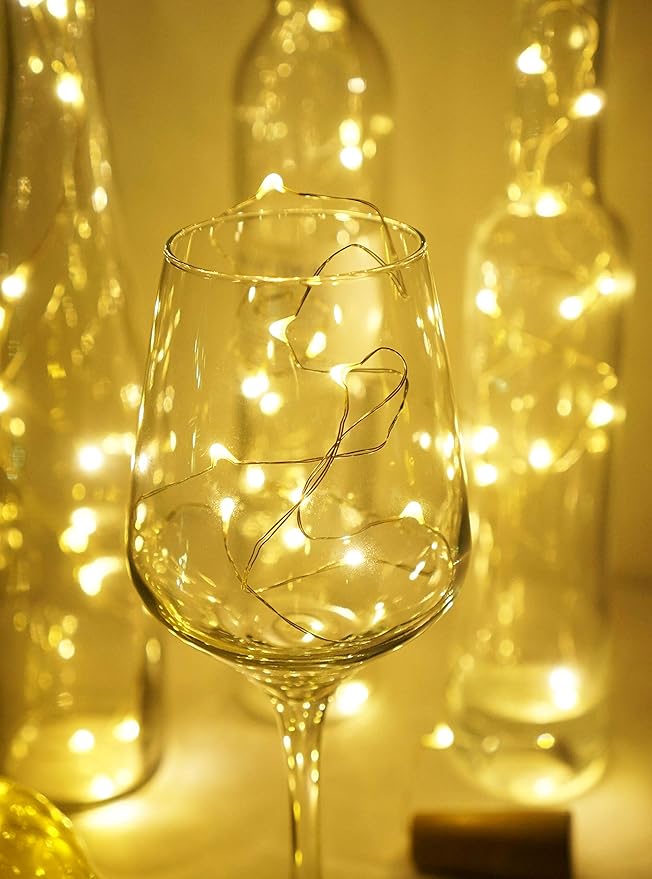 Wine Bottle Lights with Cork, Battery Operated 20 LED Cork Shape Silver Wire Colorful Fairy Mini String Lights(No Bottles) for DIY, Party, Decor, Christmas, Halloween,Wedding (3, Warm White)