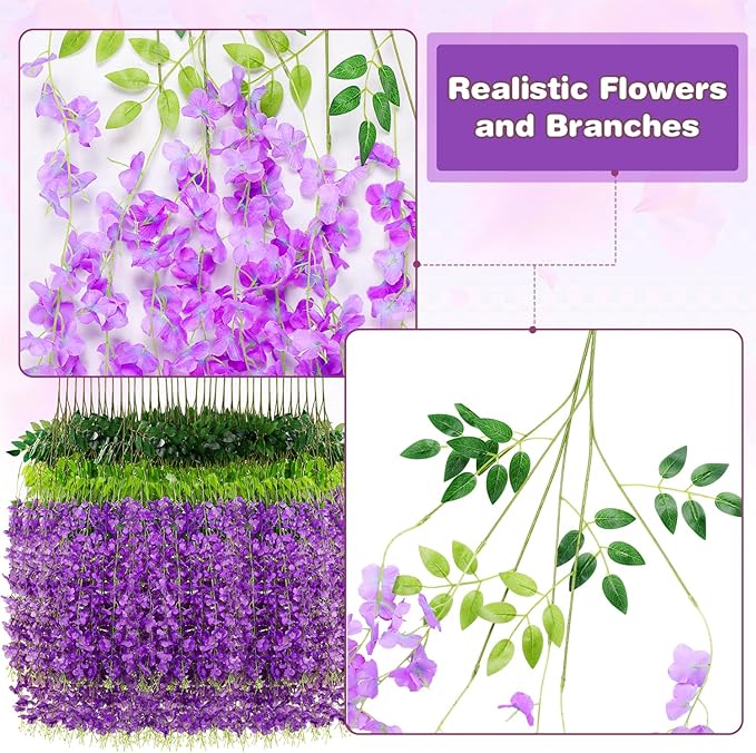 Wisteria Hanging Flowers,Fake Hanging Flowers,Wisteria artificiales Garland for Home Wedding Arch Floral Party Garden Ceremony Outdoor Decor,3.6 feet Long(150,Purple)