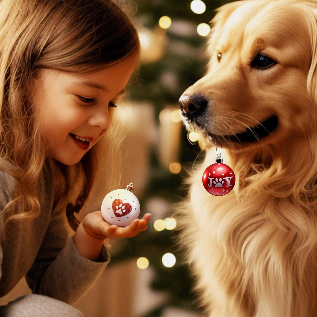 DecorbyHannah Christmas Ornaments Set, 21ct Red and White Ornaments for Christmas Tree Decorations, Pet Dog Shatterproof Plastic Decorative Hanging Ball Bulk for Xmas Holiday Indoor Party Decor