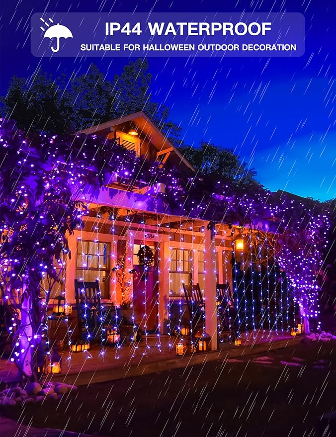 suddus Purple Curtain Lights for Halloween, 200 LED Hanging String Lights with USB Plug, Curtain String Lights Indoor for Bedroom Wall, Christmas, Party, Porch, Holiday Decorations, 6.5ft * 6.5ft