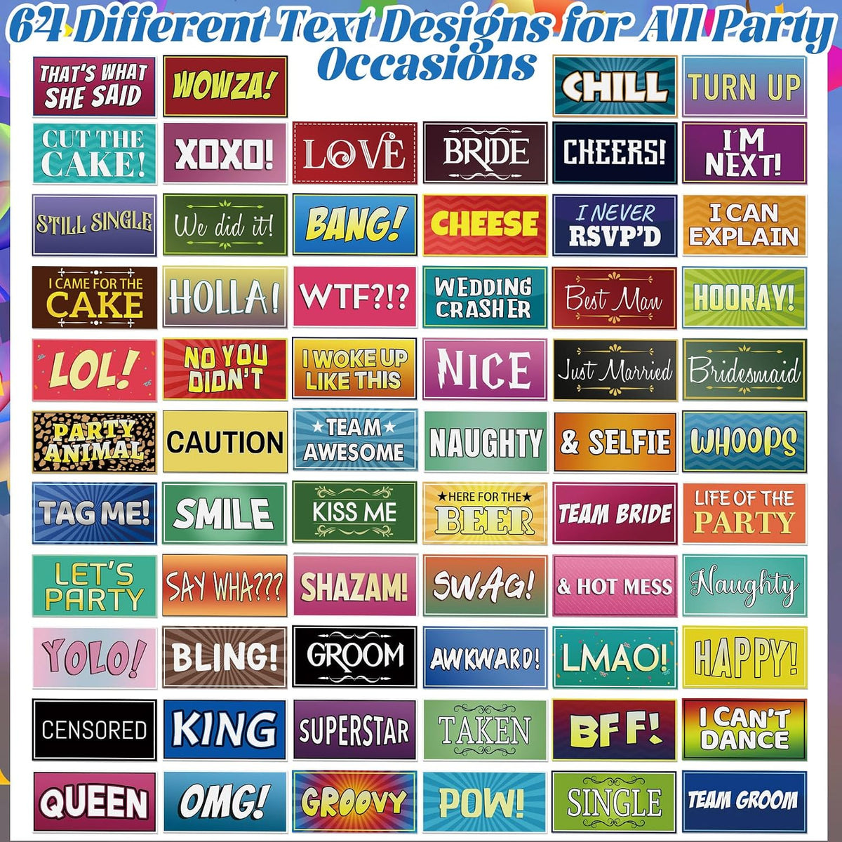 AceOrbit 64 Design Funny Photo Booth Props 32 Double Sided, Classic Style