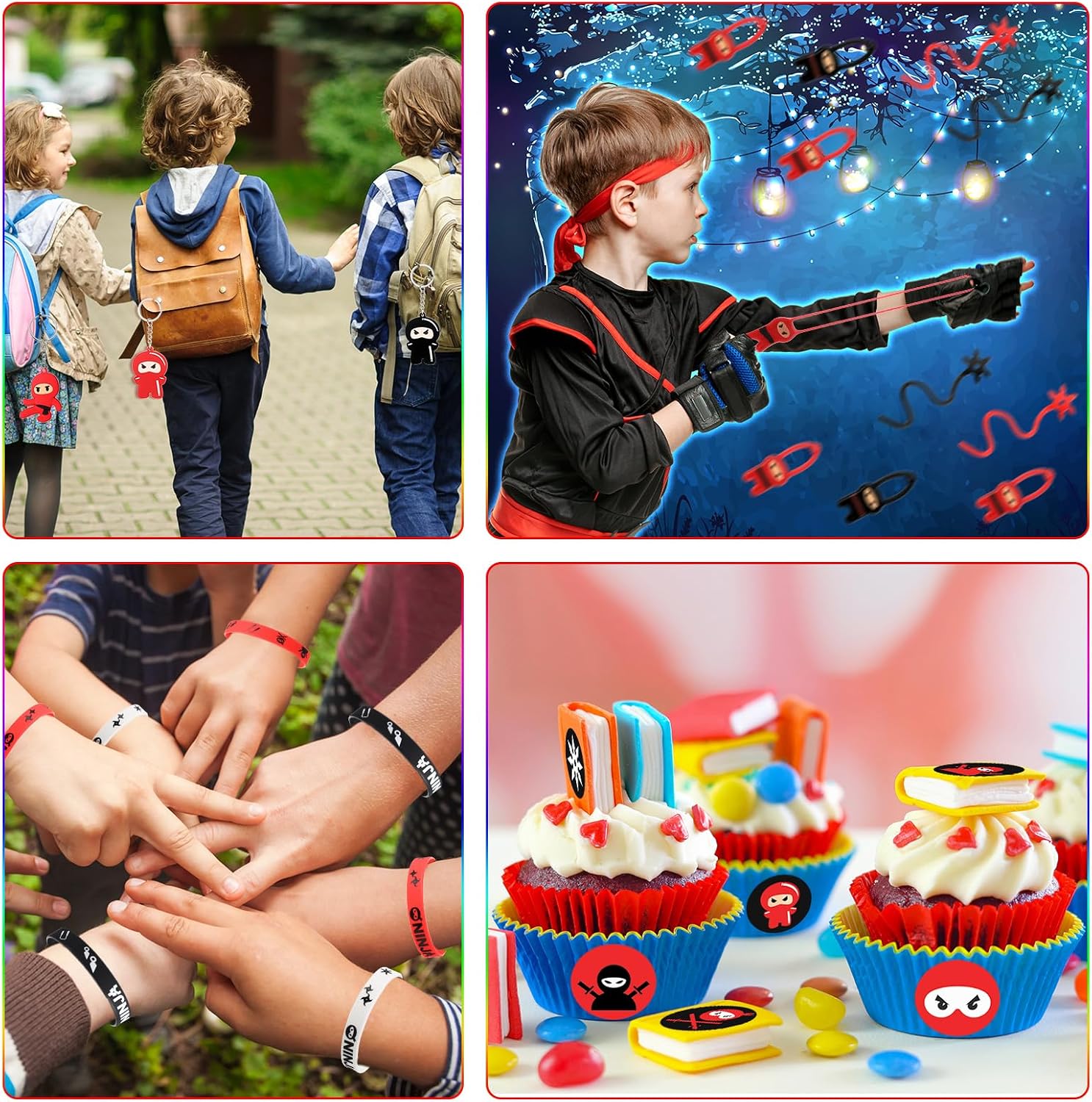 Tondiamo 168 Pcs Ninja and Pirate Party Favors with Drawstring Backpack Headband Inflatable Sword Bracelet Sticker Keychain Stretch Ninja or Pirate Eye Mask For Karate Birthday (Ninja Style)