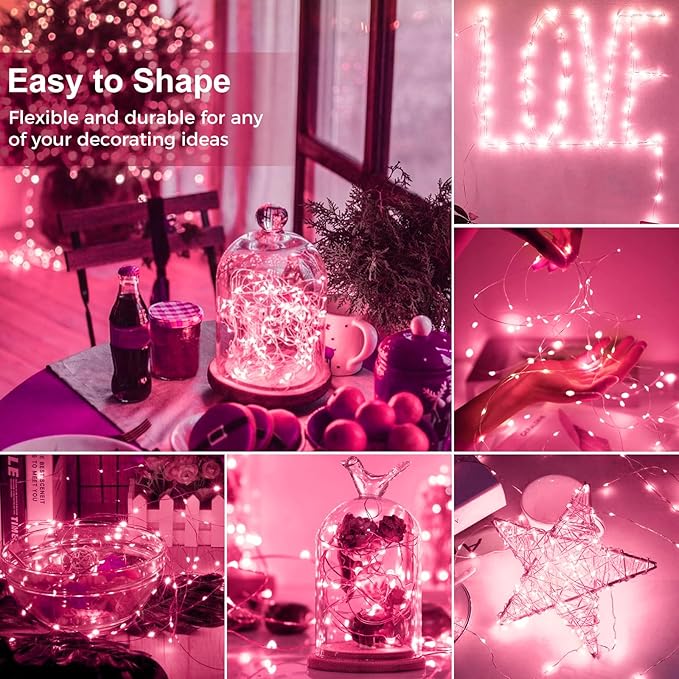 kolpop 30 Pack LED Fairy Lights Battery Operated, Mini Twinkle String Lights Battery Powered Waterproof for Christmas Mason Jars Party,Pink