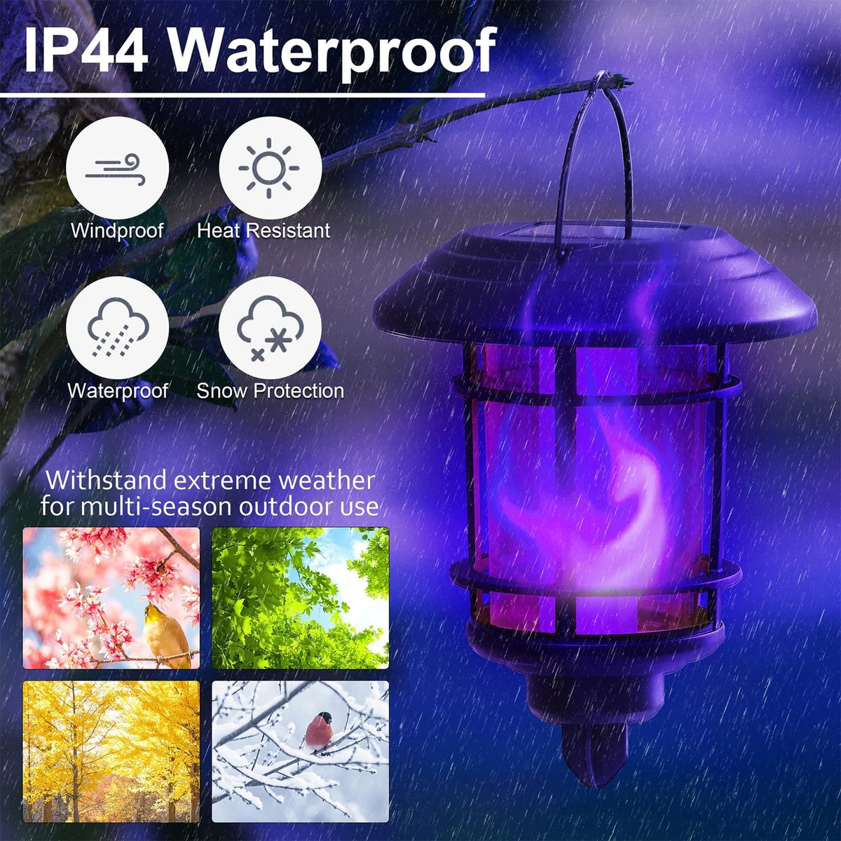 Dynaming Solar Purple Flame Wall Lanterns, Outdoor Halloween Hanging Lights, ...