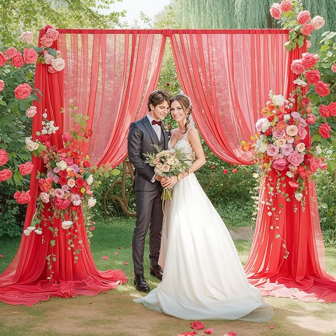 10x10ft Red Tulle Backdrop Curtain for Parites, Sheer Backdrop Curtains for Wedding Baby Shower Birthday Party Photo Shoot Decorations