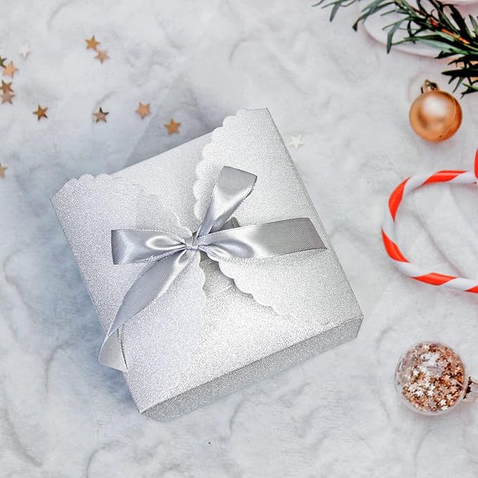 Silver Glitter Gift Boxes, 10 PCS Small Gift Box with Lids Bulk for Wedding, Party, Birthday, Valentine's Day and More, 4.75” x 4.75” x 3.53” Fancy Present Box for Gift Giving
