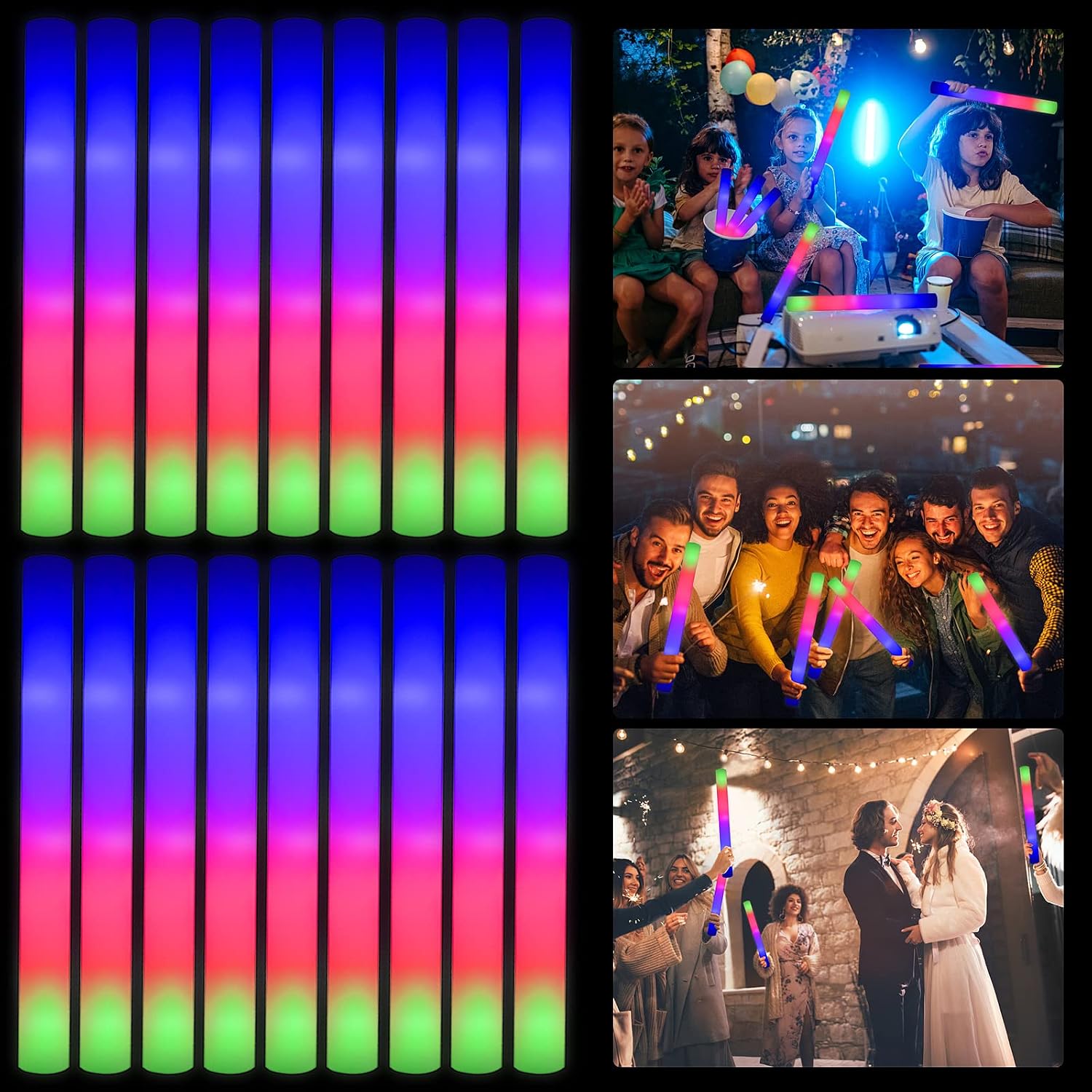 Taotuo Glow Sticks Bulk, 20 Pack LED Light Up Foam Sticks 3 Modes Color Flashing,Glow Party Supplies for Wedding Birthday, Raves, Concert, Camping, New Year, Carnival, Halloween Christmas