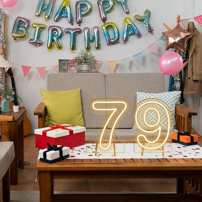 Number 7 LED Neon Sign Backdrop Birthday Party Decoration, 11.3" Height Warm White Marquee Numbers Seven Light Up Sign for Wedding Anniversary Window Wall Table, Indoor Battery Operated or USB