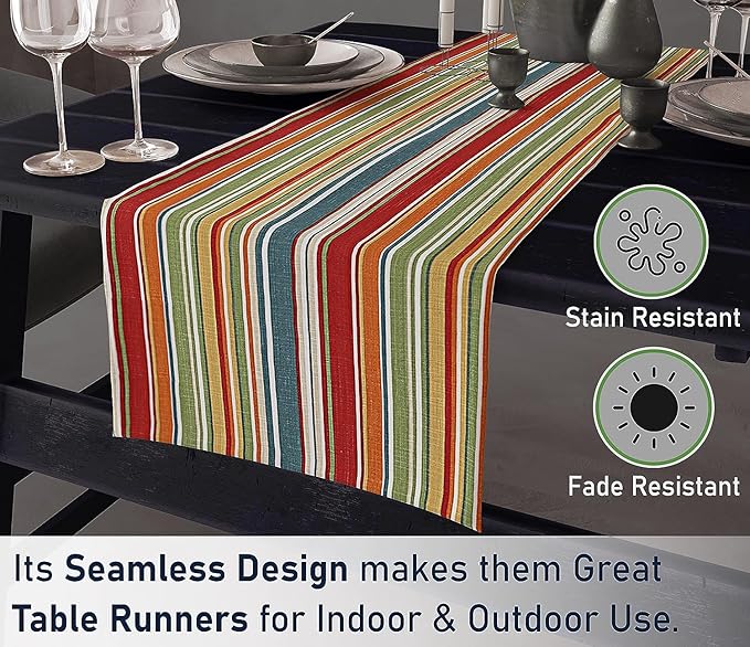 Ruvanti 100% Cotton Table Runner 60 Inches Long, Non-Slip, Stain Resistant, Washable & Reusable Table Runners Perfect for Wedding, Parties, Christmas, Holiday, in-Door use - Multi Stripe