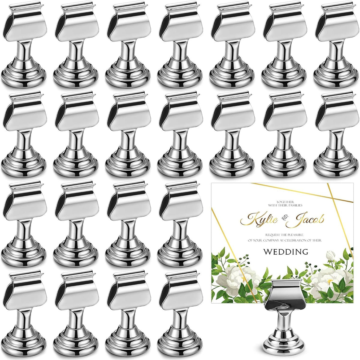 Kathfly 24 Pcs Wedding Table Number Holders Metal Silver Place Card Holder