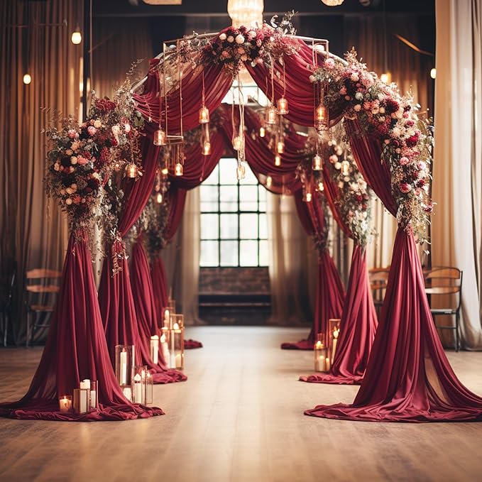 Wokceer Burgundy Wedding Arch Draping Fabric Backdrop 3 Panels 28.7" X 20FT Sheer Drapes Fabric for Wedding Arbor Ceremony Party