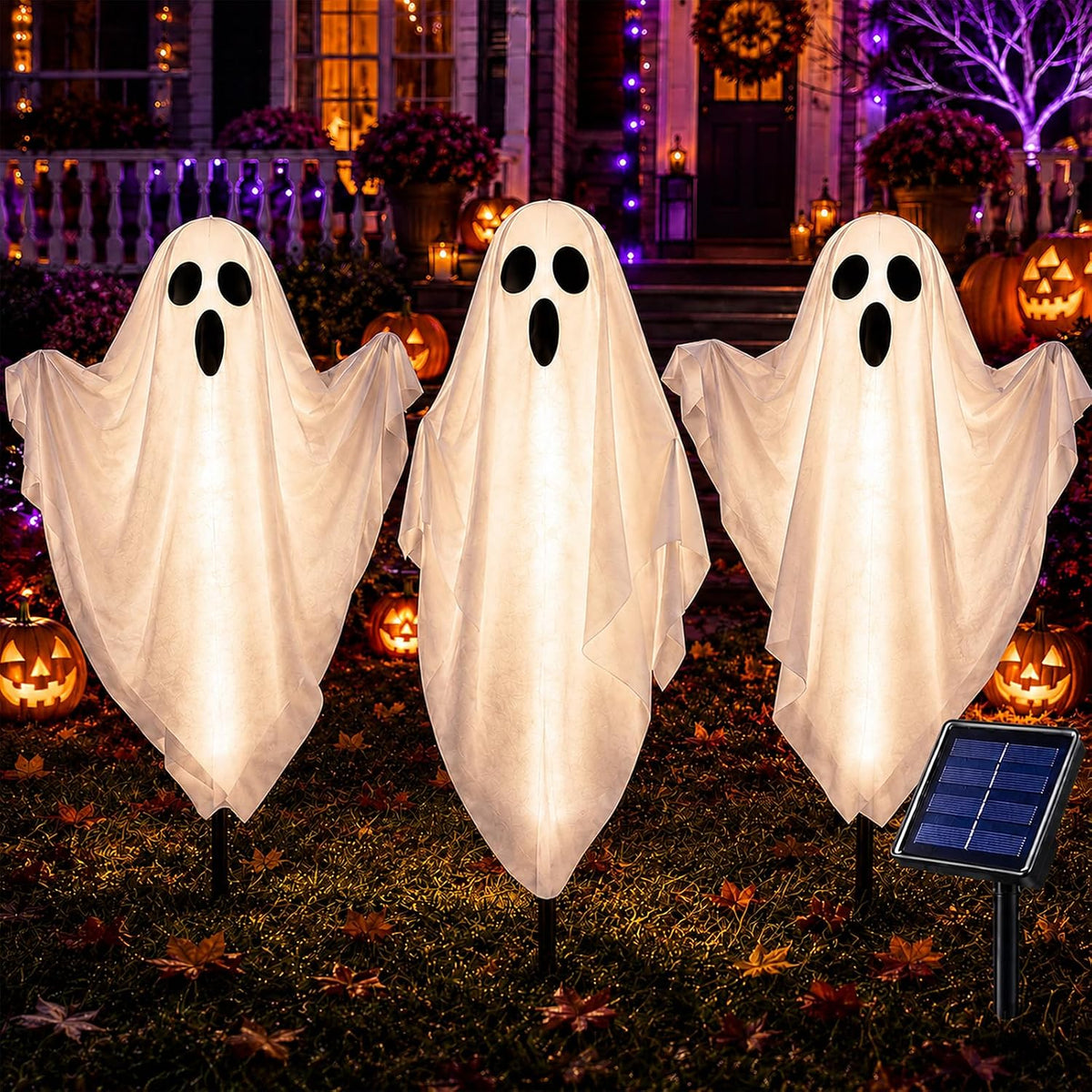 Solar Halloween Decorations Outdoor Lights, Solar Halloween Lights 3 Pack, Gl...