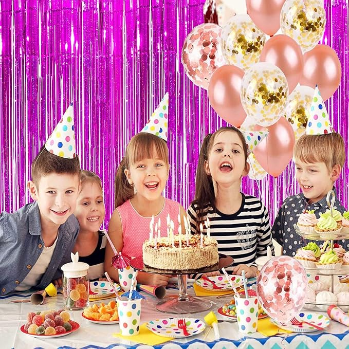 BRAVESHINE Hot Pink Tinsel Foil Fringe Curtains - 2Pcs 3.2x8.2ft Metallic Party Streamers Backdrop for Girl Birthdays Valentines Bridal Shower Bachelorette Hawaiian Luau Theme Party Decorations