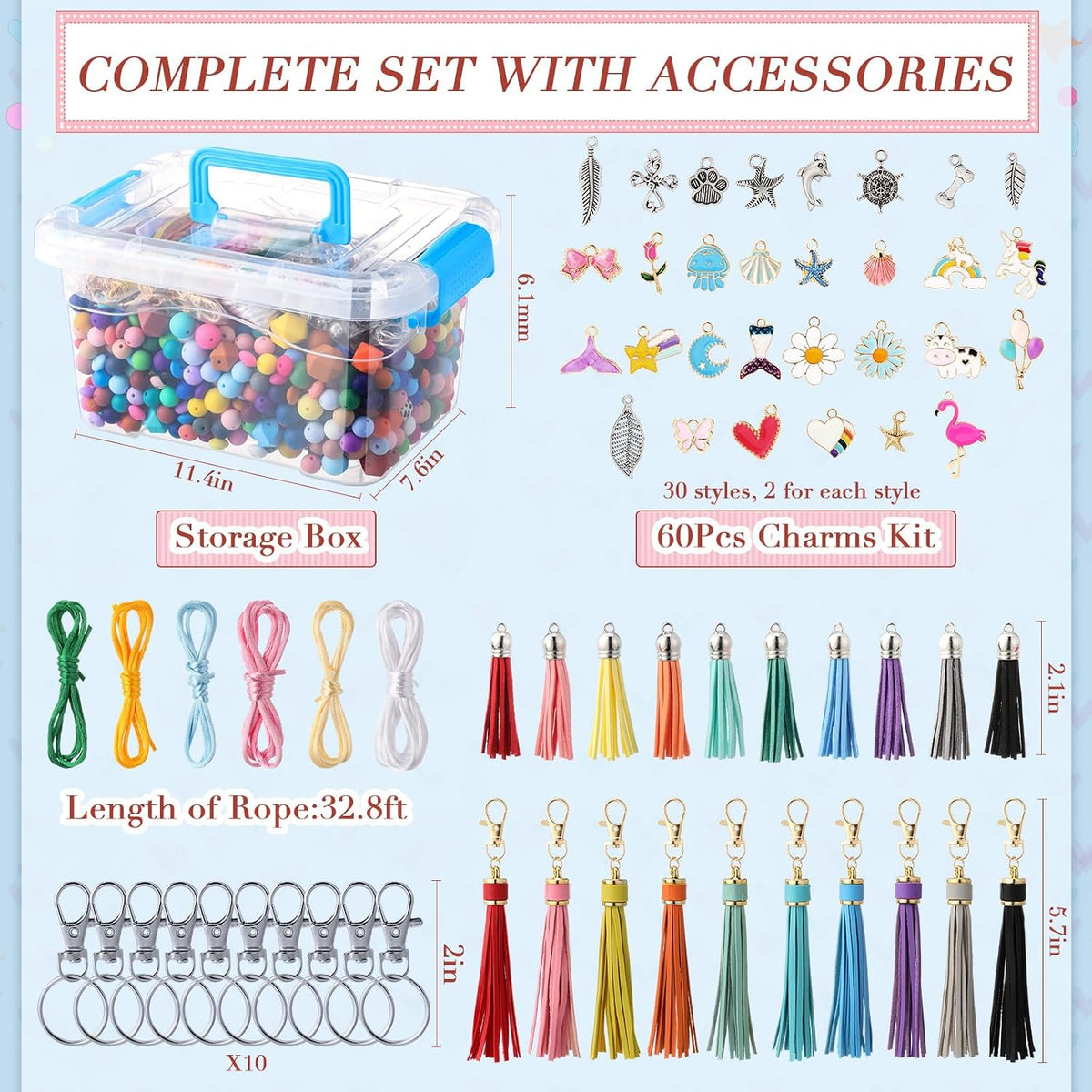 Hotop 1176 Pcs Silicone Beads for Keychain Making Kit, 12mm15mm Round 14mm17m...