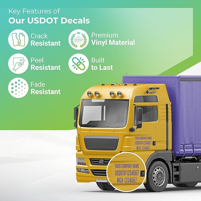 Custom USDOT Truck Decal, MC, Company Name & Registration Stickers, Vinyl Lettering Sticker for Auto Car Window, Vehicles, Doors, Trailer, Personalized, Trucking Letter Decals, Compliant 2" High