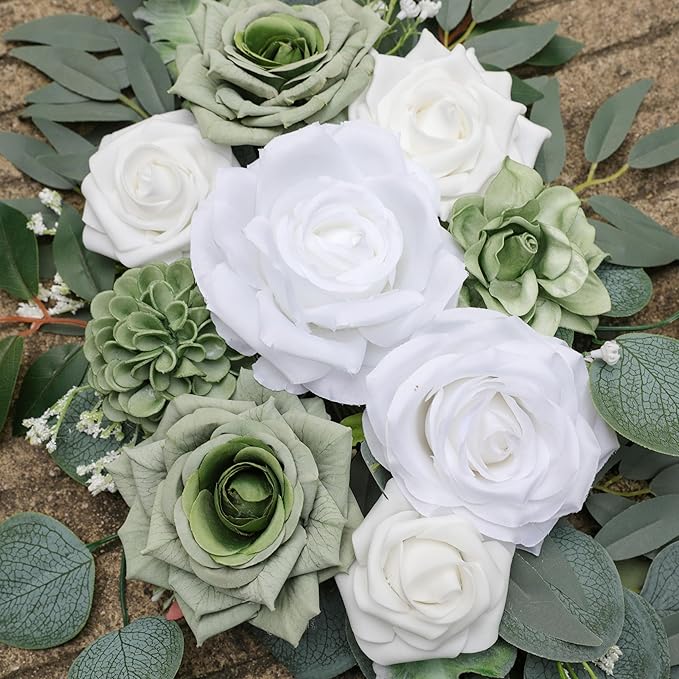 ponatia Wedding Arch Flowers (Pack of 2), Artificial Sage Green Wedding Flowers for Wedding Welcome Signs Decorations and Flower Arch for Wedding Ceremony Reception (Sage Green)