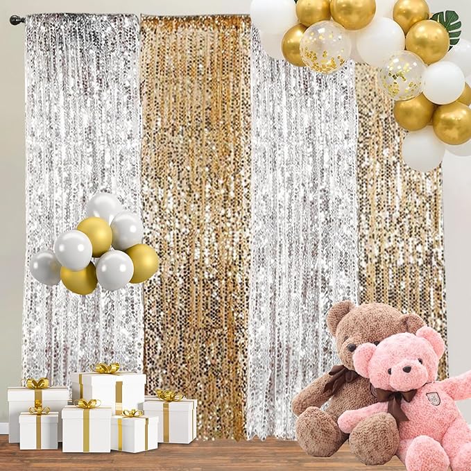 Gold Big Payatte Sequin 18MM Sequin Backdrop Drapes Curtains Panels,Fashion 9FTx9FT Backdrop for Thanksgiving Christmas Home Party Decoration Supplies