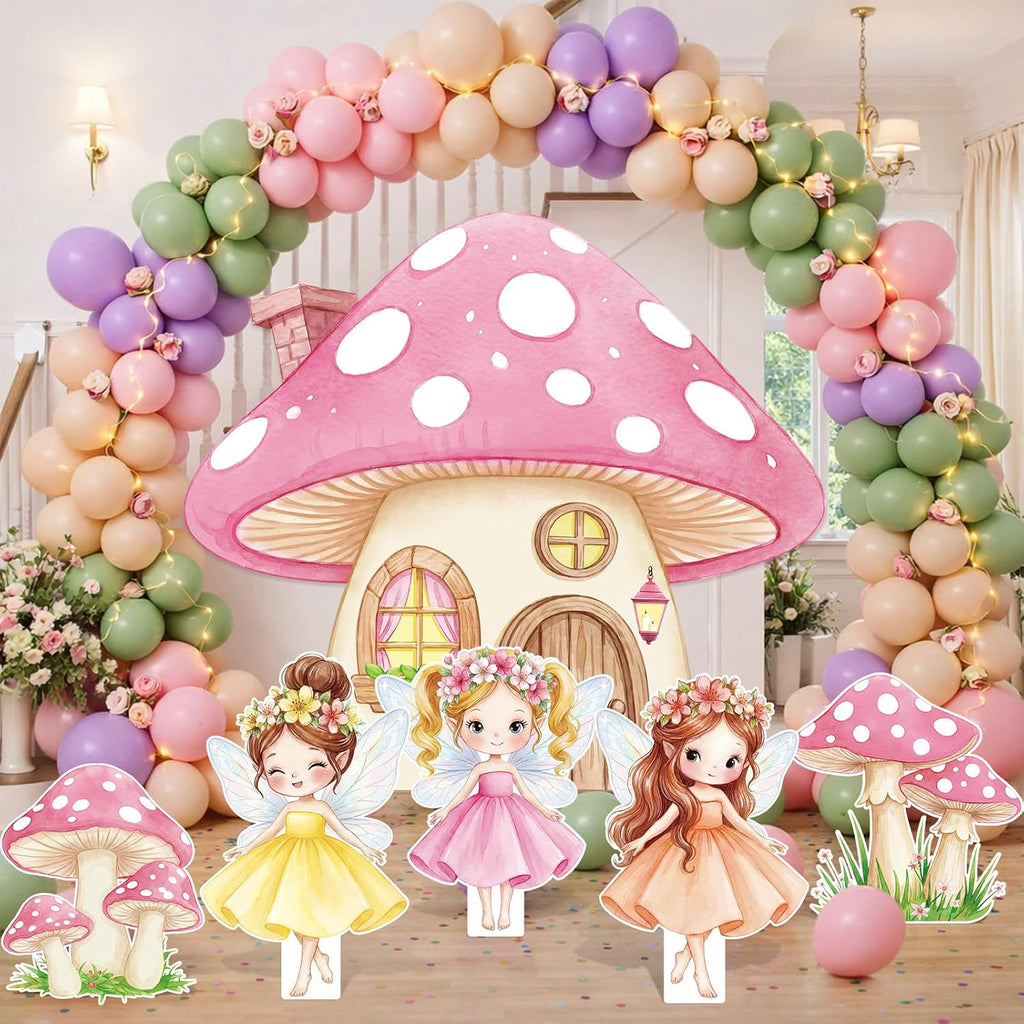 fairy wonderland party decorations set mushroom backdrop large showing dimensions