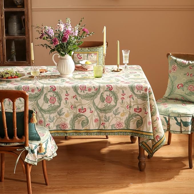 patdrea Designer French Rectangle Table Cloth,Vintage Linen Durable Leaves Pattern Floral Extra Long Tablecloth,Decor Table Cover for Kitchen Dining,Christmas,Thanksgiving,67"x118"-Cecilia a