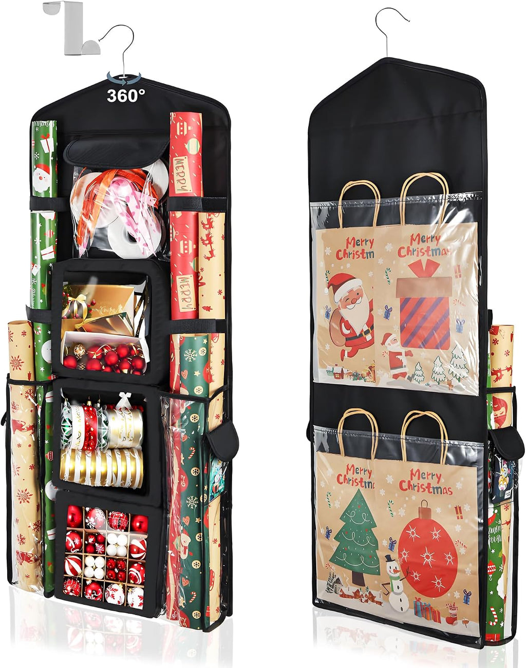 Wrapping Paper Storage Organizer, Double-Sided Gift Wrap Holder, 360° Rotating Gift Bag Storage Organizer for Your Craft, Accessories, Gift Warp Supply, Wrap Ribbon and Stationery