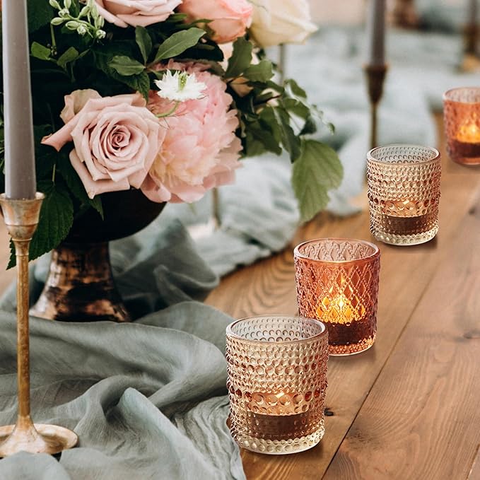 24 pcs Fall Votive Candle Holders, 6 Colors 3 Patterns Tealight Candle Holders for Wedding Table Centerpiece Birthday Party Decoration