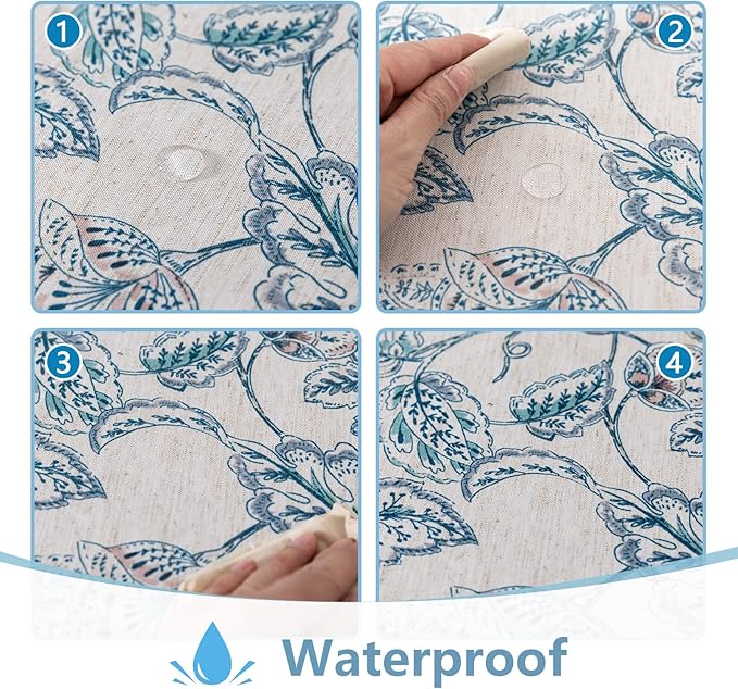 MYSKY HOME Waterproof Tablecloth Rectangle 60x102 Inch Rustic Burlap Tablecloth Spring Floral Linen Table Cover Farmhouse Decoration Rectangle/Oblong for Holiday, Dinner, Indoor and Outdoor Use, Blue