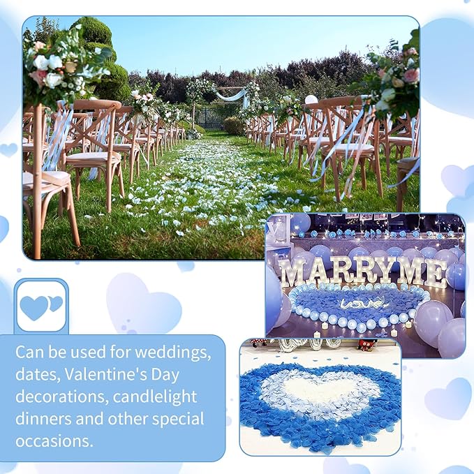 1000 Pcs Artificial Fake Rose Petals,Flower Petals for Romantic Night, Engagement, Party, Wedding, Event Flower Decorations, in Bulk(Light Blue)
