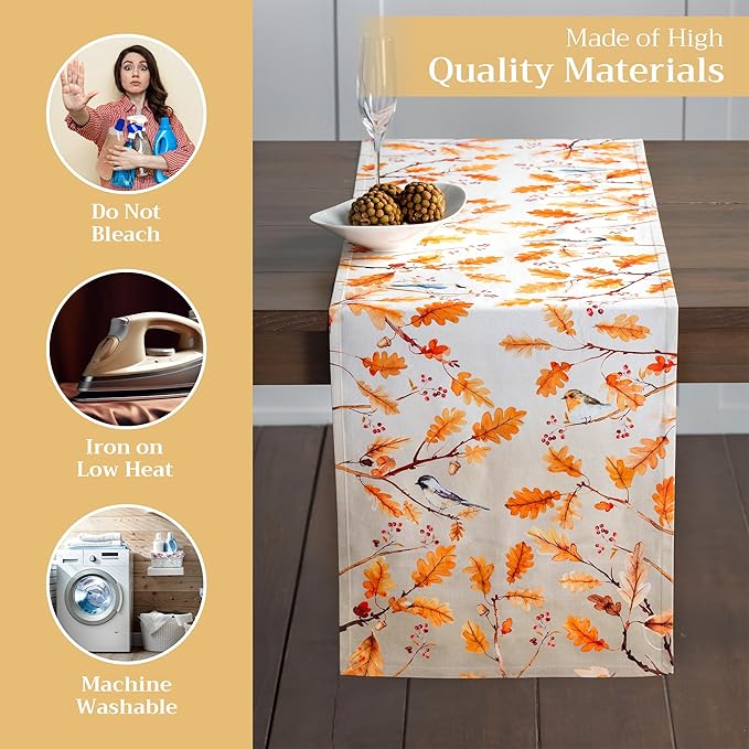 Maison d' Hermine Table Runner 100% Cotton Single Layer Table Runners 72 inches Long for Thanksgiving Christmas Decorations Home Kitchen Dining Party Wedding (Oak Leaves, 14.5" x 72")