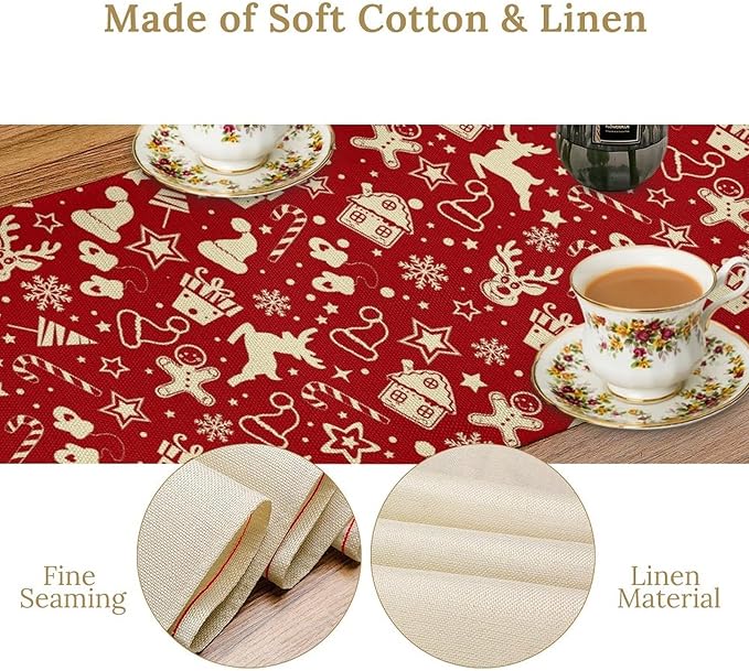 Christmas Table Runner,Seasonal Winter Deer Table Decoration Snowflake Table Cloth Kitchen Dining Table Decoration for Home Party Decor 13x120 Inch