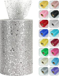 Glitter Tulle Rolls, 6” by 50 Yards (150FT) Sparkling Tulle Spool Ribbon Sequin Tulle Netting Fabric for Tutu Skirt Wedding Birthday Baby Shower (Silver)