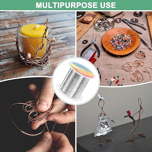 2-Rolls 0.2mm Jewelry Wire, 32 Gauge 328FT Craft Wire Copper Beading Wire for Jewelry Making/Planting/Weaving/DIY Crafting, Soft Metal Wires [100M, Silver White]