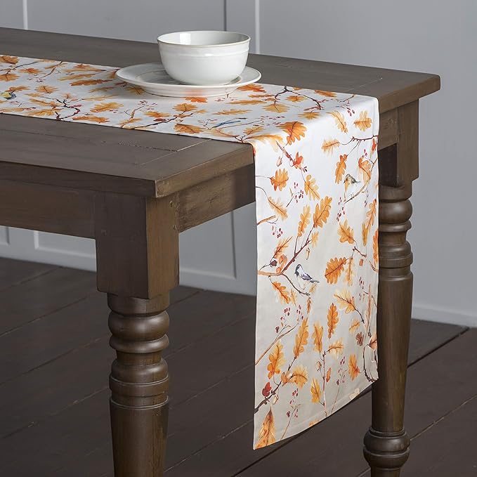 Maison d' Hermine Table Runner 100% Cotton Single Layer Table Runners 36 inches Long for Thanksgiving Christmas Decorations Home Kitchen Dining Party Wedding (Oak Leaves, 14.5" x 36")