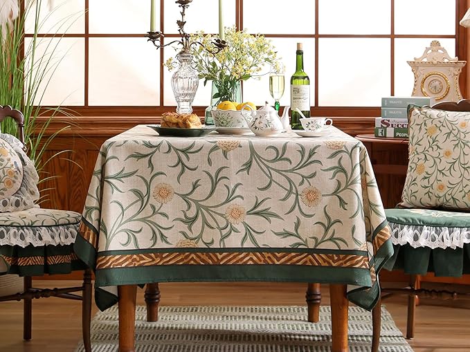 patdrea Designer French Linen Table Cloth for Rectangle Table,Vintage Fall Decorative Tablecloth,Floral Decoration Cover for Kitchen Dining Christmas,Tea Party,Thanksgiving,55"x79"-Littledaisy
