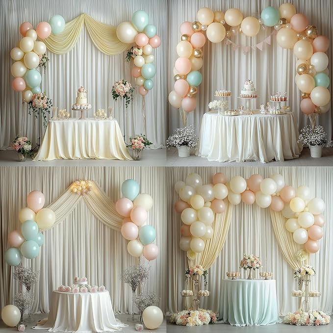 20 ft x 10 ft Wrinkle Free Ivory Backdrop Curtain for Wedding Parties, Polyester Ivory Photo Backdrop Drapes 4 Panels 5x10ft for Baby Shower Photoshoot Engagement Birthday Party Photography Background